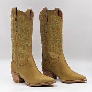 Jeffrey Campbell Dagget Women Lime Washed Leather Western Cowboy Boots Size 7